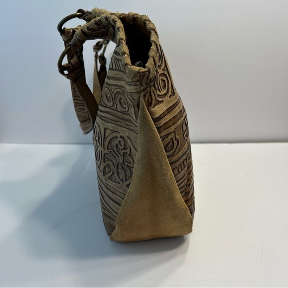 Vintage Claudia Firenze Tooled Leather & Suede Shoulder Bag Hobo Tote EUC - Picture 4 of 9